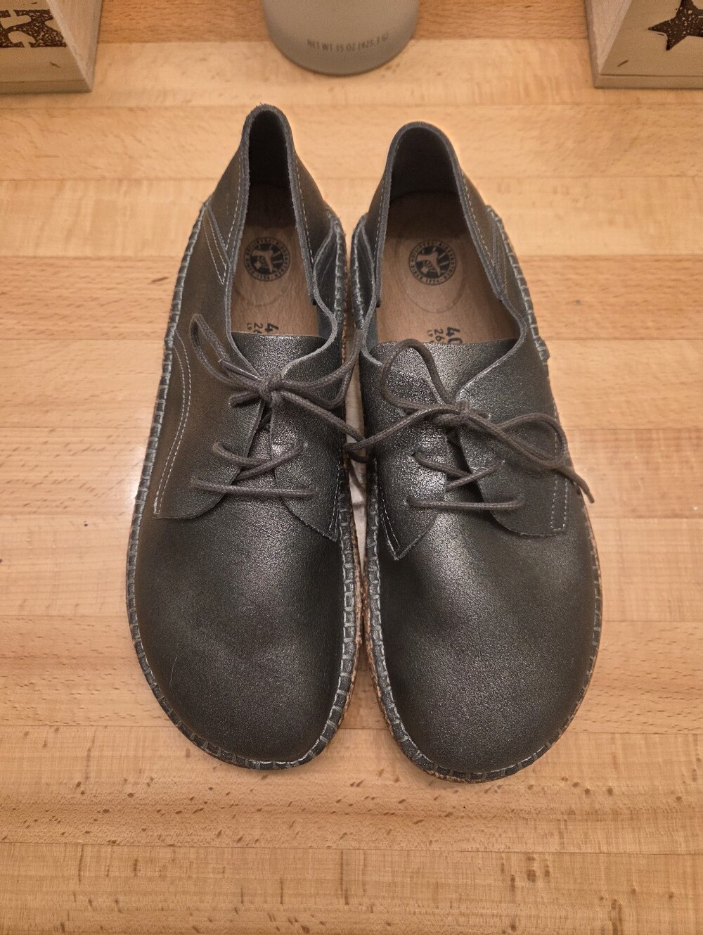Birkenstock Gary Lace-up Shoes Metallic Silver Leather Womens Size 40 - Picture 2 of 10